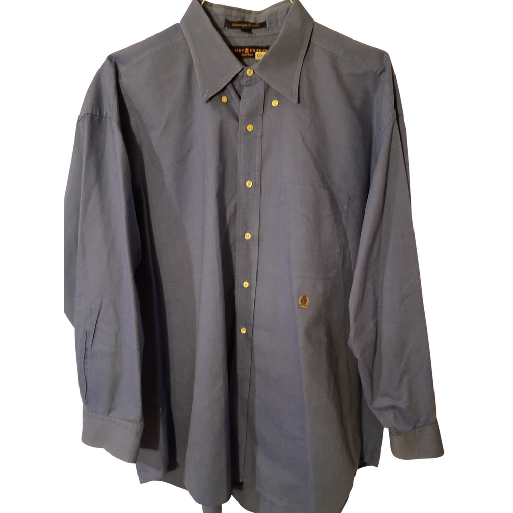 Tommy Hilfiger Gold Crest Mens Blue Oxford Button Down Shirt 17.5 34 Dillards